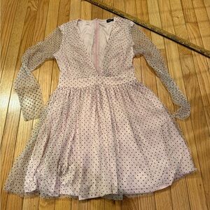 Chic Pink Sheer Overlay & Sleeve Deep V Neck Midi Dress